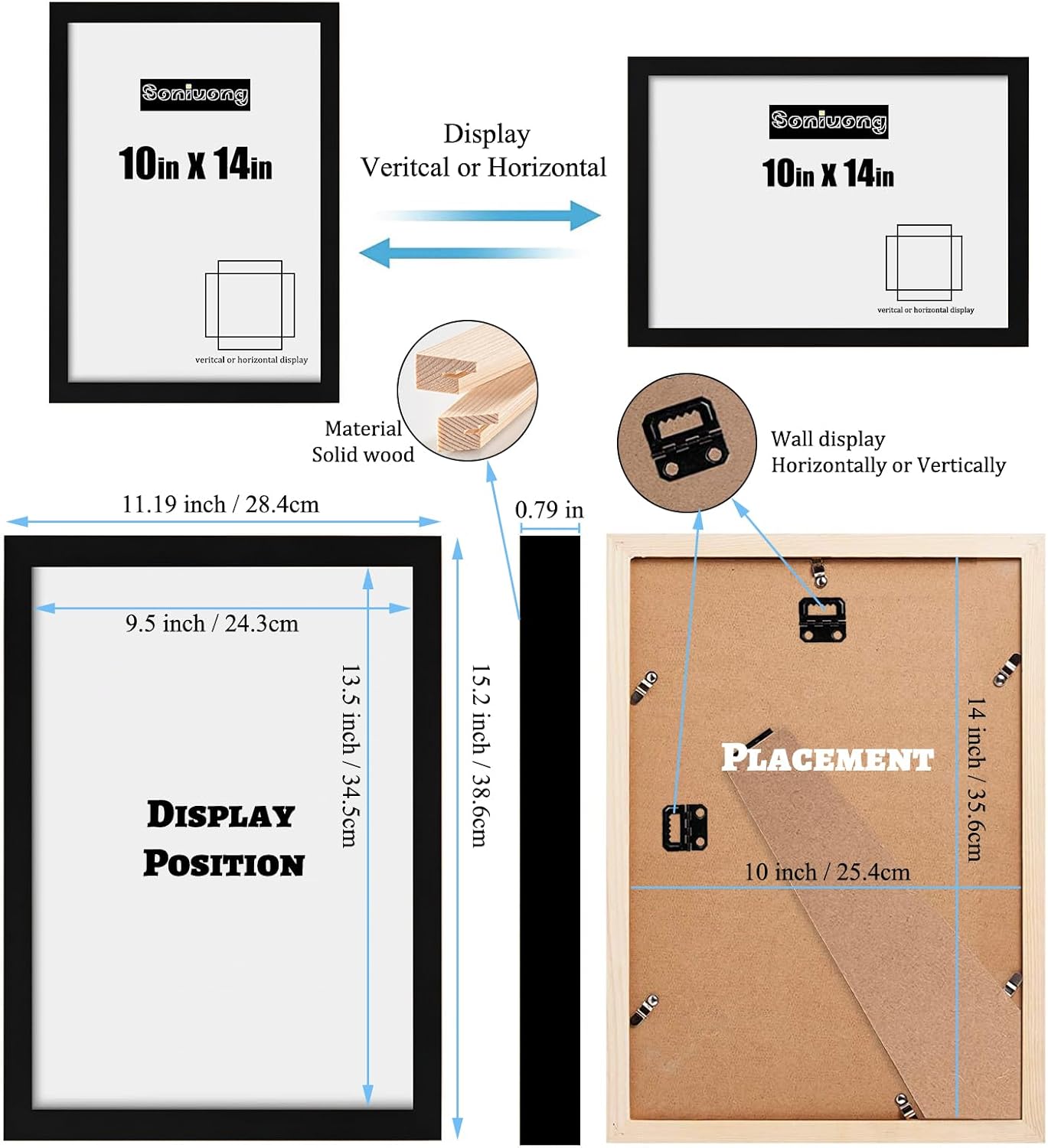 10x14 inch Wood Picture Frames for Wall Hanging,Diamond Painting Frames Rectangle Baby Scan Picture Frame for Family Walls Decoration,Anniversary,Wedding,Christmas,Halloween,Shower,Certificate (Black)