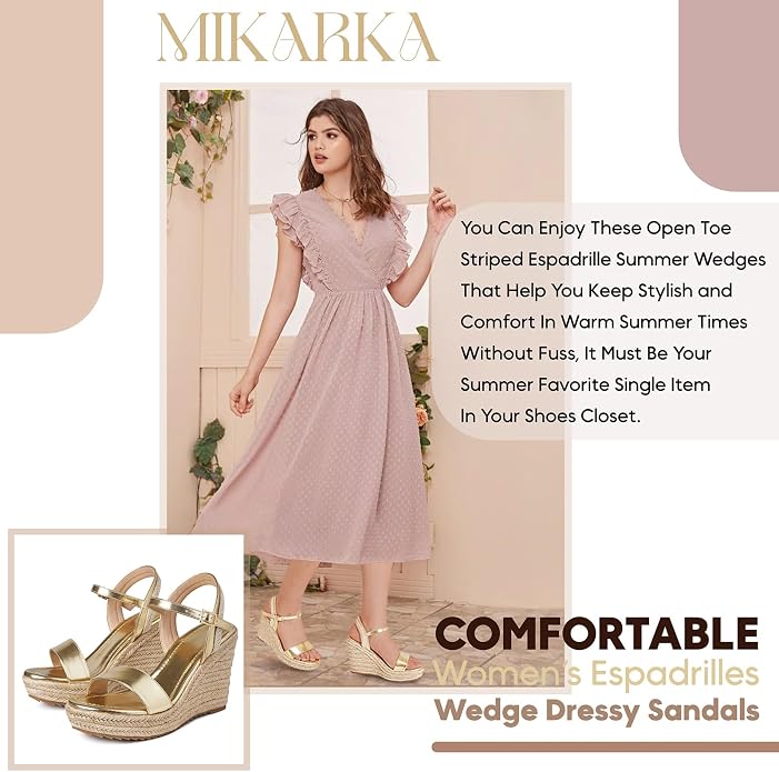 mikarka Women's Espadrille Wedge Sandals: Ankle Strap Platform Open Toe Wedges - Image 3