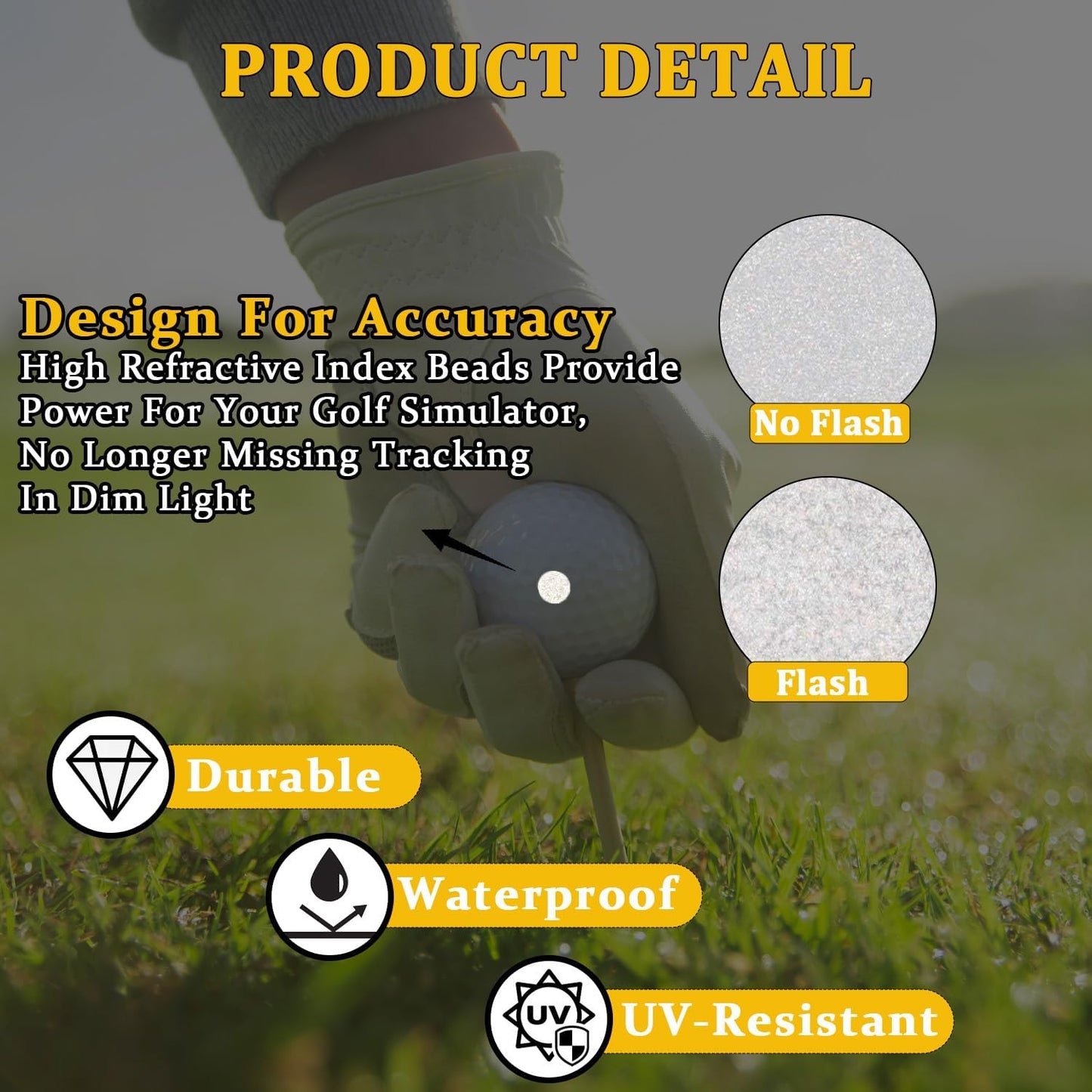 150 Dots 0.25" White Reflective Dot Stickers for Golf Club & Golf Ball, Weatherproof Golf Stickers with High-Reflective Glass Beads for Golf Launch Monitor & Golf Simulator & High-Speed Cameras