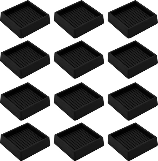 2X2 Rubber Caster Cups, Non Slip Furniture Pads, Anti-Slip Gripper, Anti Skid Furniture Feet, Anti Slide Floor Protector for Bed Couch Table Chair Stoppers - 12 Pack, Black