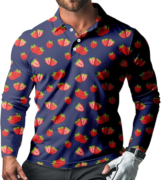 Men's Long Sleeve Golf Shirt Quick Dry 3 Button Work Fishing Outdoor Casual by SQPO
