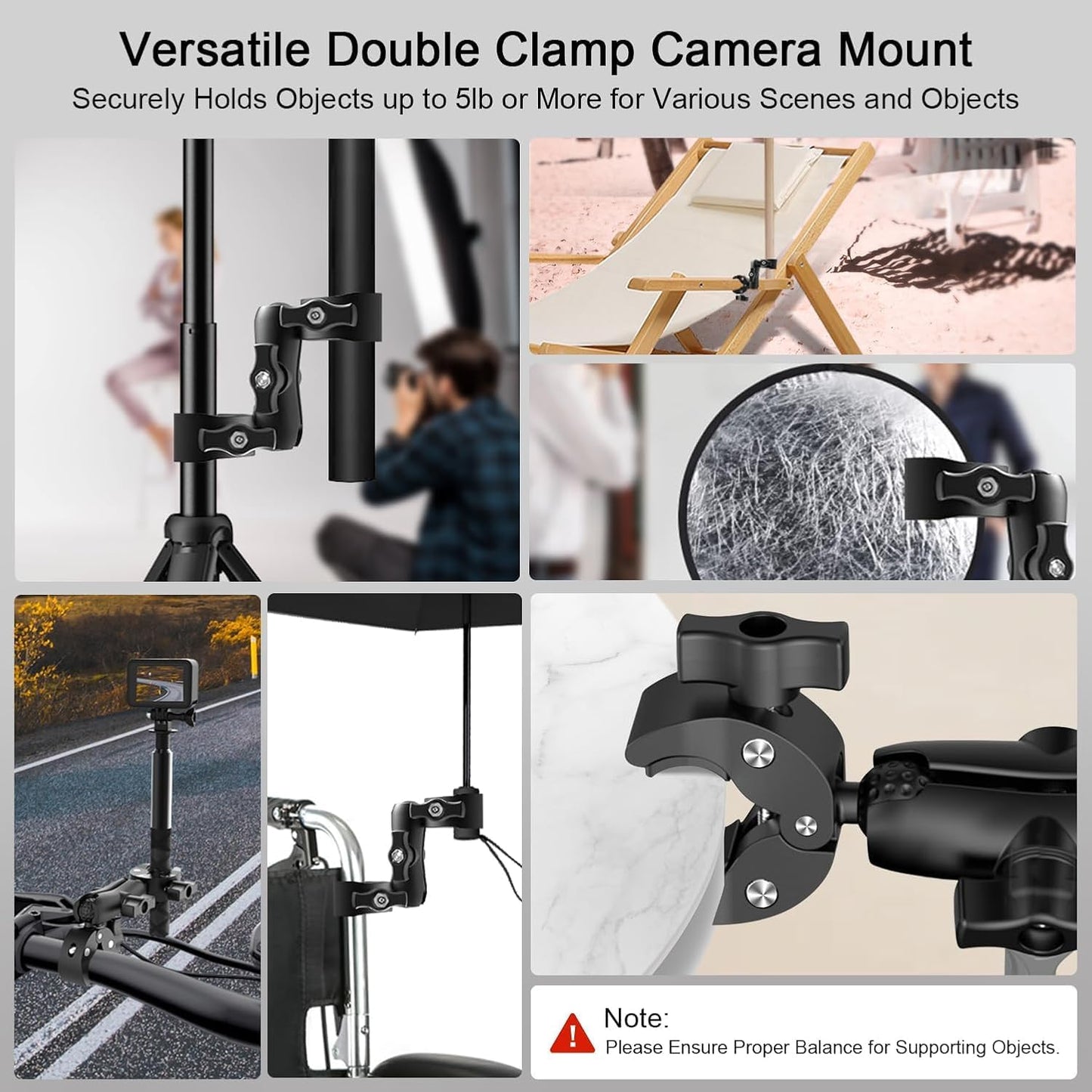2 Pcs SuperClamp Double Camera Clamp with Dual Mount Bracket and Magic Arm Ball Head - Versatile Photography Accessory for Light Stands, Reflectors, Umbrellas, Tripods, and Tables