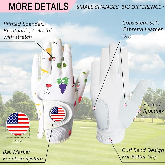 Golf Gloves Women with Ball Marker 2 Pack, Right Handed Golfer Left Hand - Image 2