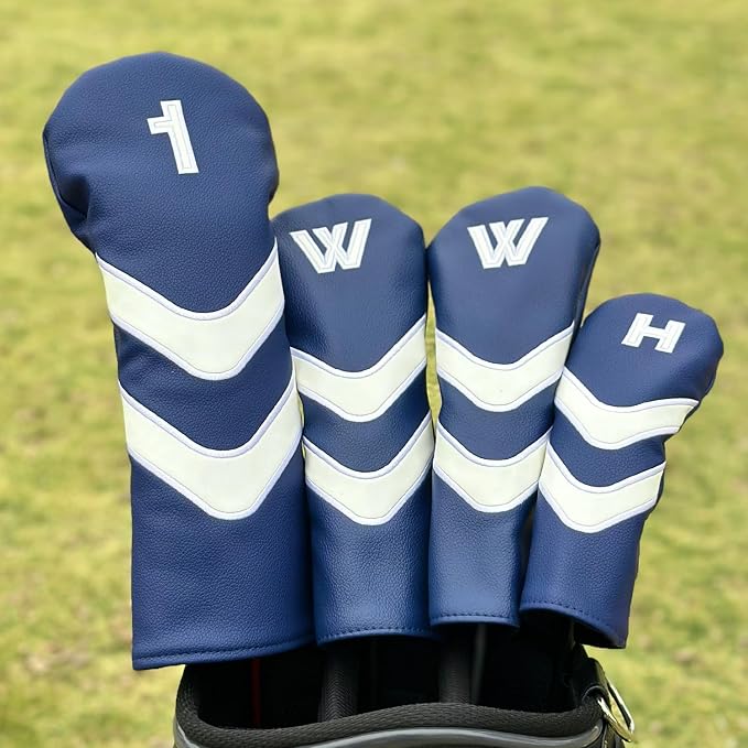 Golf Head Cover Golf Club Blue Leather Headcovers Set Fits Driver Fairway Wood - Image 2
