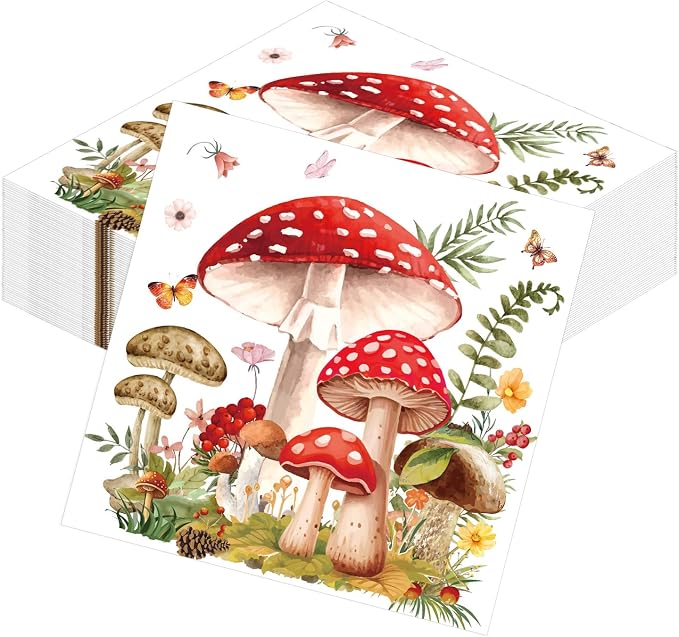 Mushroom Party Napkins Decorations, Fairy Tale Party Disposable Paper Napkins by Yoyuspy