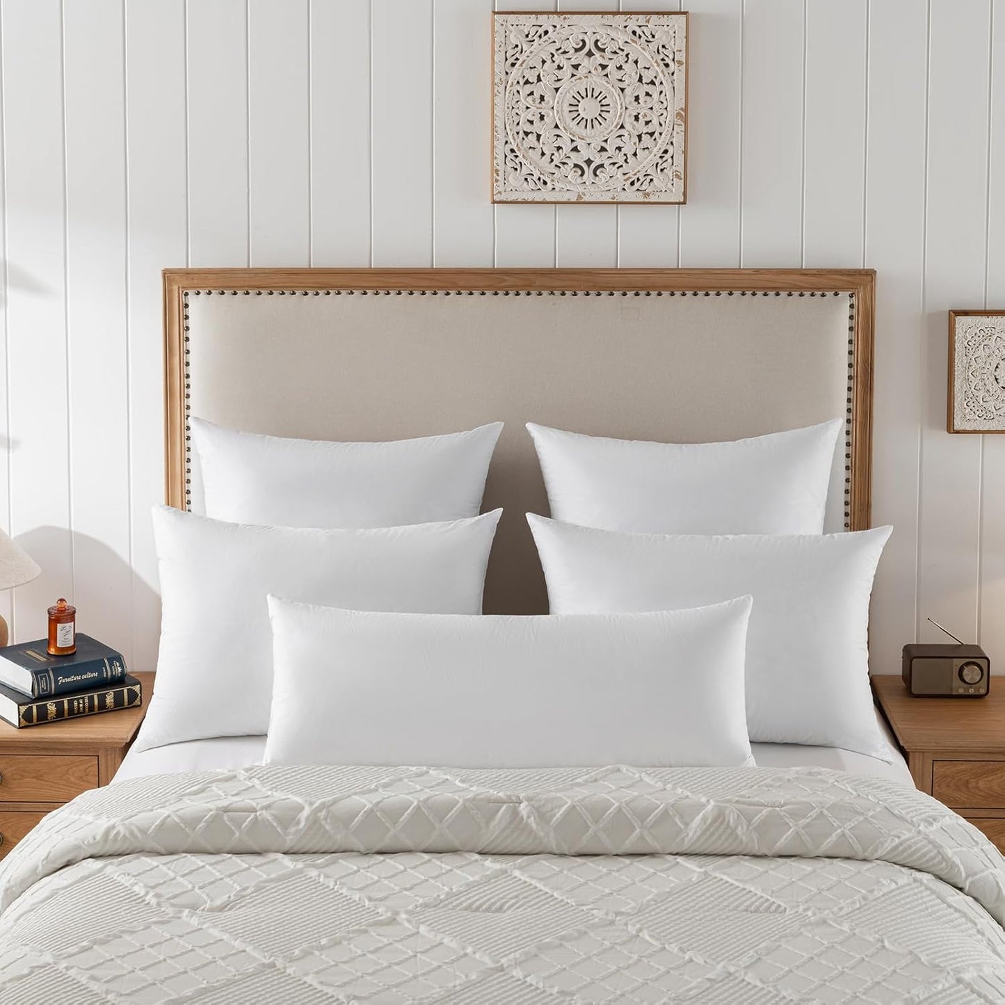 24x24 Euro Throw Pillow Inserts-Down Feather Pillow Inserts-Cotton Fabric-Set of 2-White.