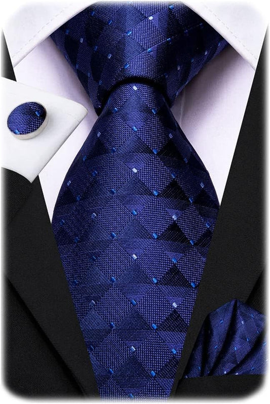 Hi-Tie Men 63inches Tie Set Extra Long Necktie Paisley Tie Pocket Suqare Cufflinks Big and Tall Men Tie