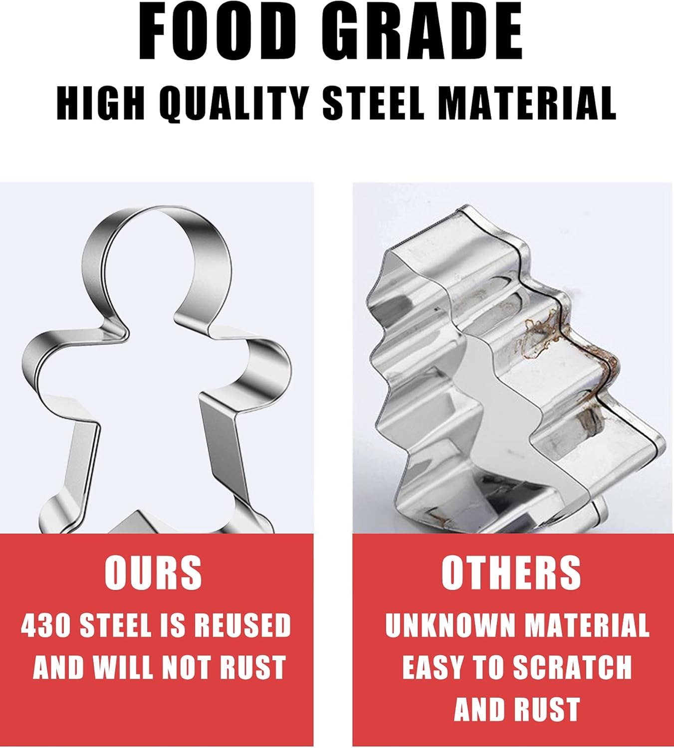 16 Pcs Christmas Cookie Cutters Winter Set with Decorating Instructions Stainless Steel Gingerbread Man Tree Snowflake Candy Cane Santa Snowman And More