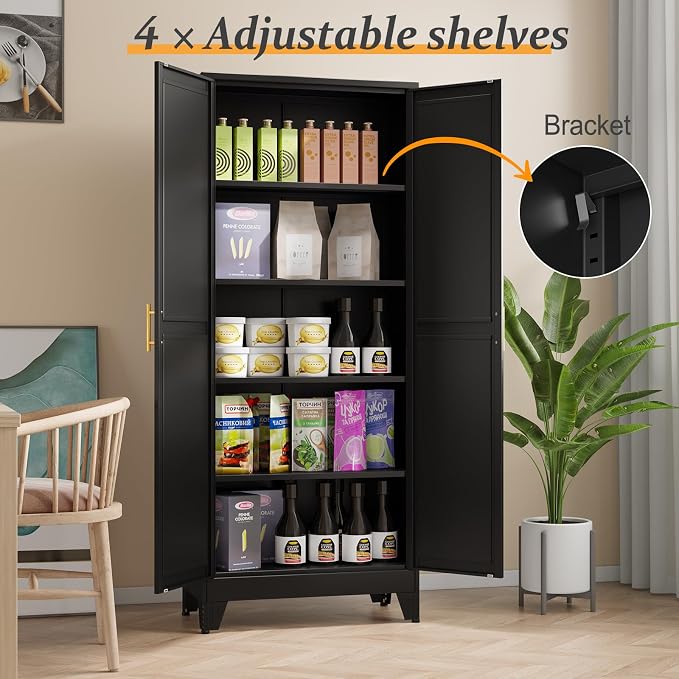 Black Pantry Storage Cabinet, Metal Storage Cabinet, - Image 3