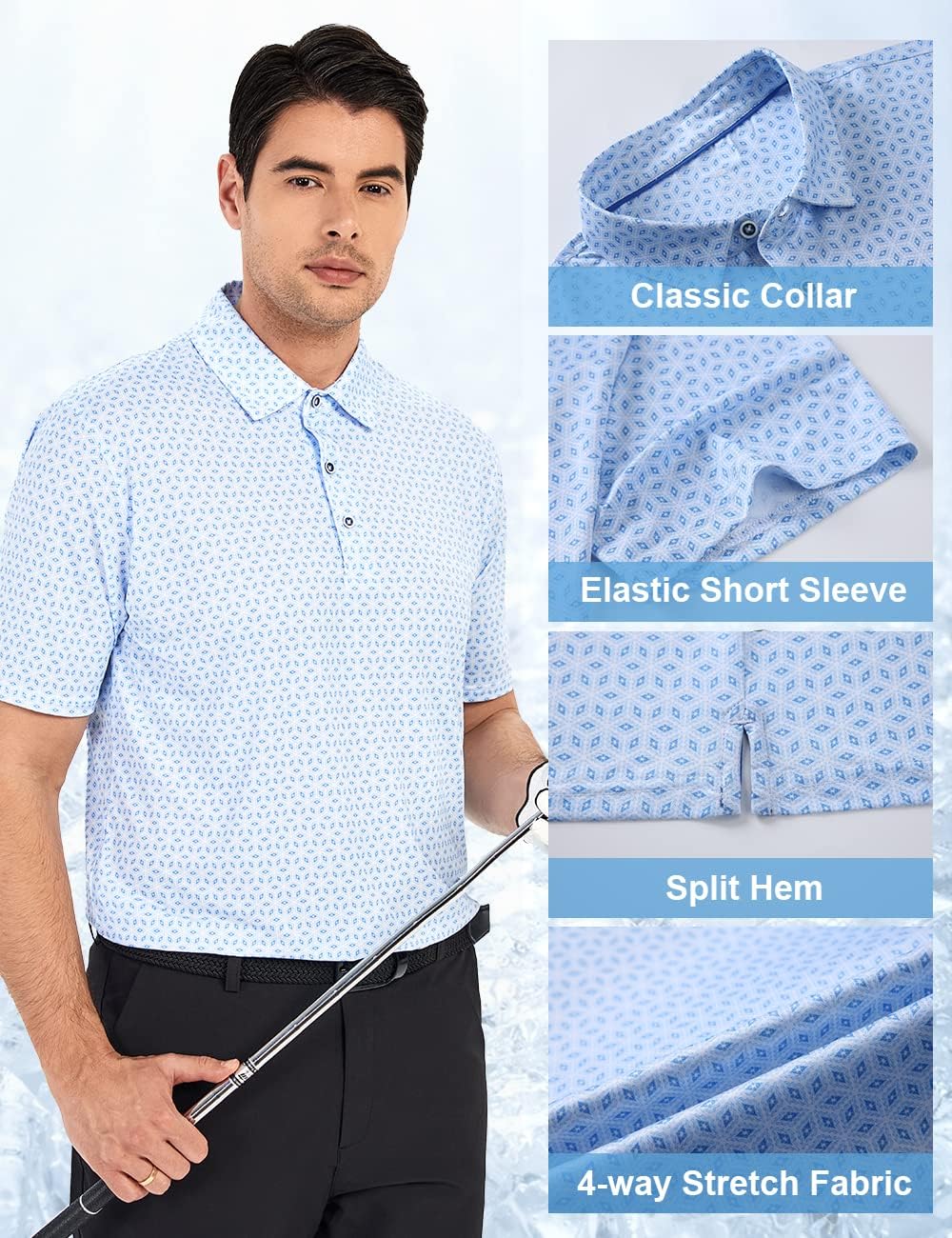 Hodaweisolp Golf Shirts for Men Dry Fit Print Moisture Wicking Performance Short Sleeve Polo Shirt