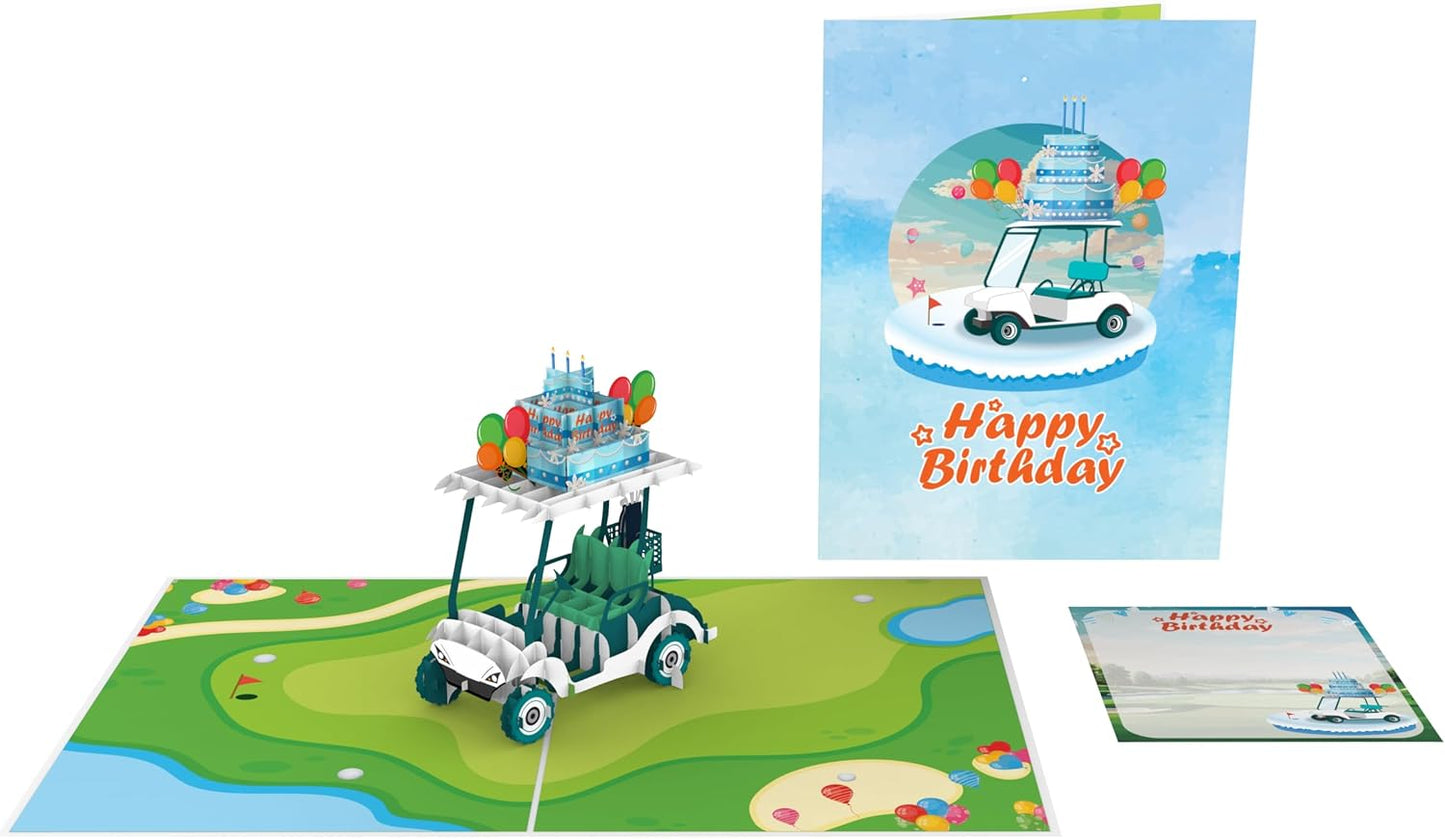 iGifts And Cards Hole-in-One Golf Cart 3D Pop Up Card, 6"x8", Includes Notecard and Envelope, Fun Sports-Themed Greeting for Birthdays, Golf Lovers, and Outdoor Party Decorations