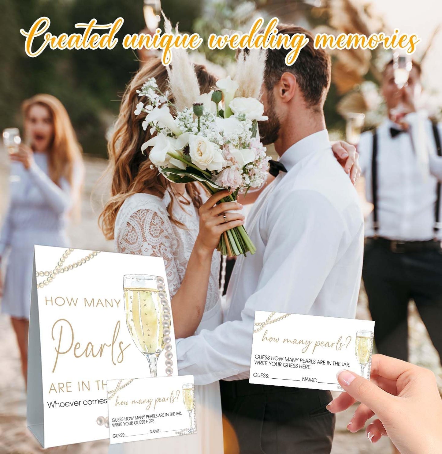 Guess How Many Cards, Guess How Many Pearls Are in the Jar, Party Games & Activities, Pearls Bridal Shower Decorations, 50 Cards and Sign