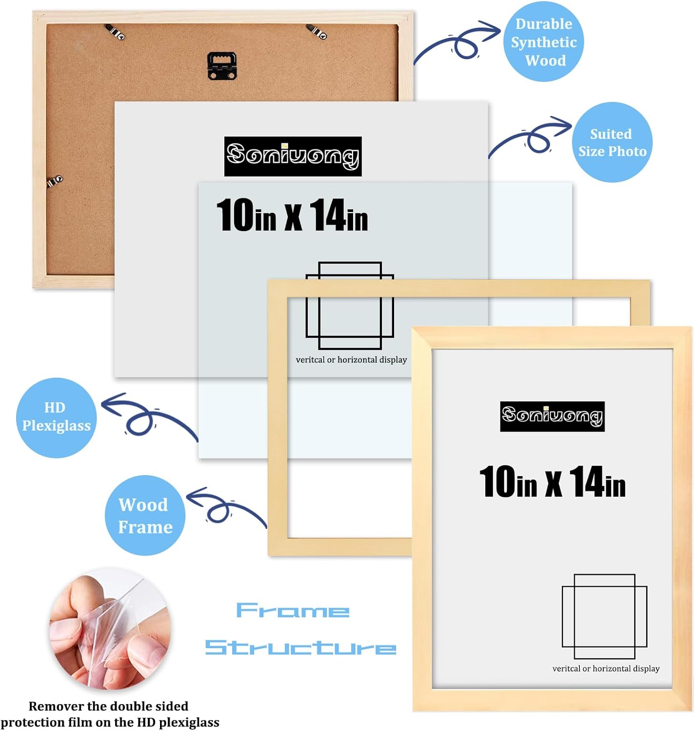 10x14 inch Wood Picture Frames for Wall Hanging,Diamond Painting Frames Rectangle Baby Scan Picture Frame for Family Walls Decoration,Anniversary,Wedding,Christmas,Halloween,Shower,Certificate