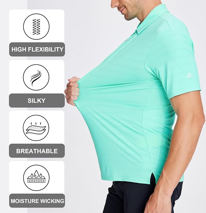 Esabel.C Jacquard Golf Shirts for Men Moisture Wicking Short Sleeve Performance - Image 3