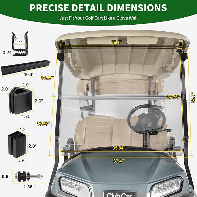 Golf Cart Foldable Windshield 3/16" Thicken Only Fits Club Car Precedent 2004+ - Image 5