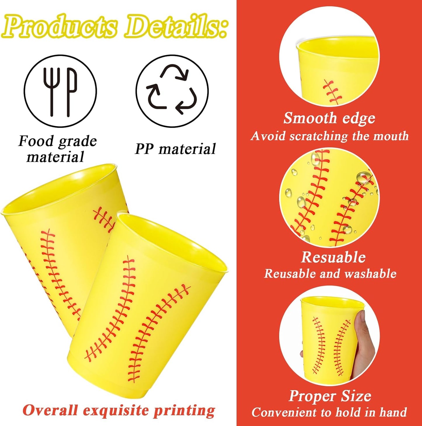 24 Pcs Softball Plastic Cups Reusable Softball Plastic Tumblers Party Supplies Sports Softball Game Plastic Drinking Cups 12oz Party Decorations for Kids Gift Birthday School Sport Party Favors