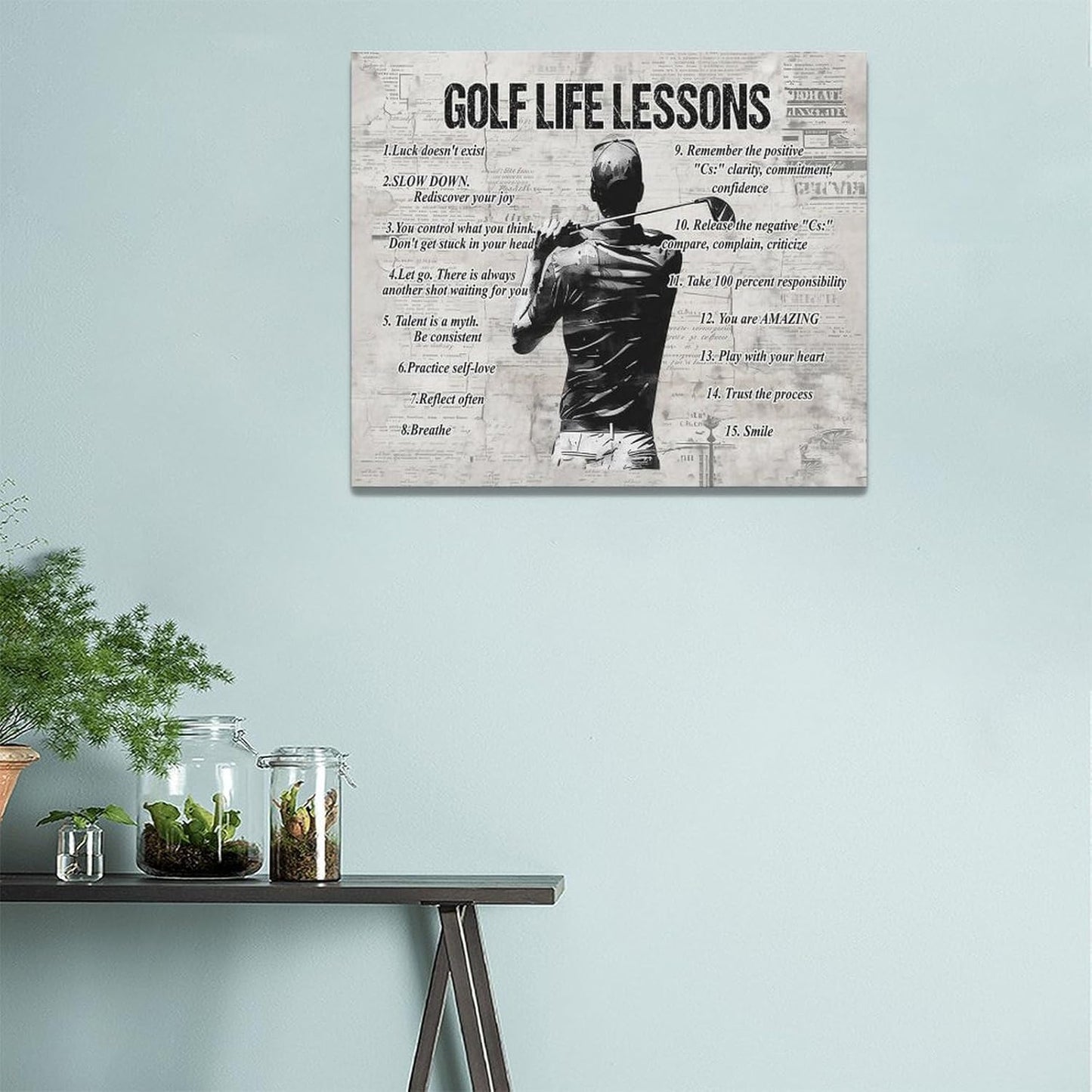 Gyeong Golf Sports Wall Art Golf Life Lessons Wall Decor Golf Sign Retro Poster Boy Men Room Motivational Decorations Canvas Print Painting Artwork for Bedroom Bathroom Living Room 24"x20"