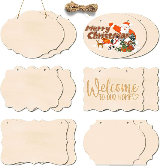 12Pcs Unfinished Wood Crafts, Rectangle-Shaped Wood Plaques for Carfts, Door Hanger, Burning, Painting, DIY Wooden Sign Crafts Holiday Christmas Thanksgiving Day Home Decor, 8.8 x 5.7 Inches