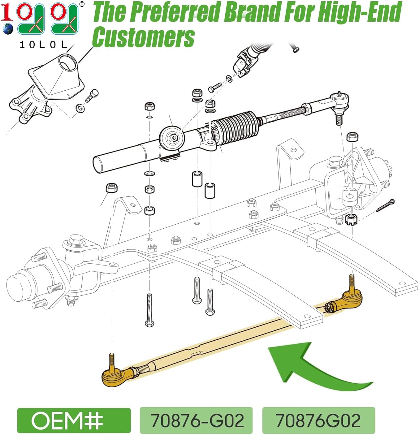 10L0L Golf Cart Tie Rod Assembly for 2001-up EZGO TXT, Shuttle, Workhorse & ST Series PDS Gas & Electric, OEM# 70876-G02 70876G02