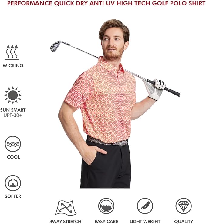Golf Shirts for Men Dry Fit Short Sleeve Print Performance Moisture Wicking - Image 5