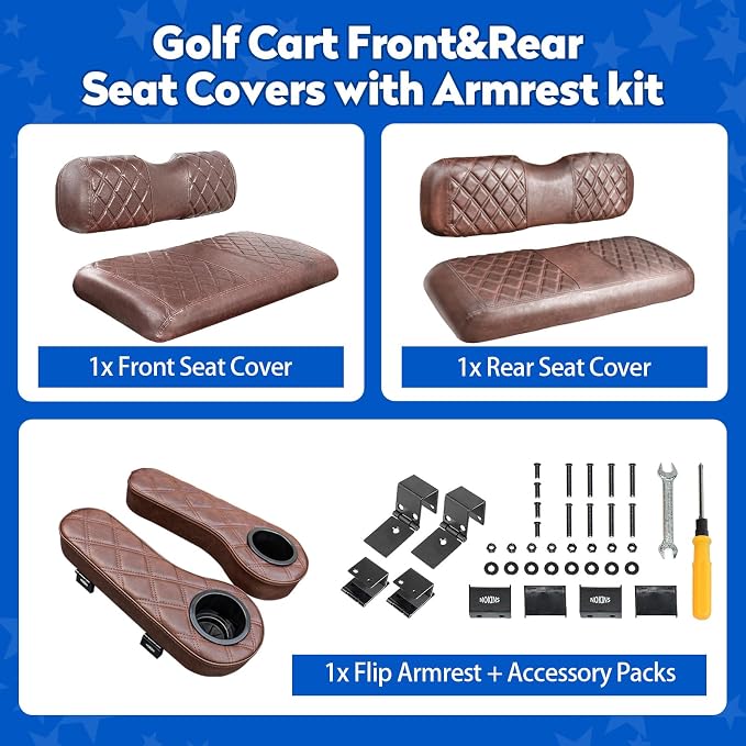 NOKINS Golf Cart Seat Covers for EZGO TXT 1994-2013/EZGO RXV, Vinyl Front&Rear - Image 5