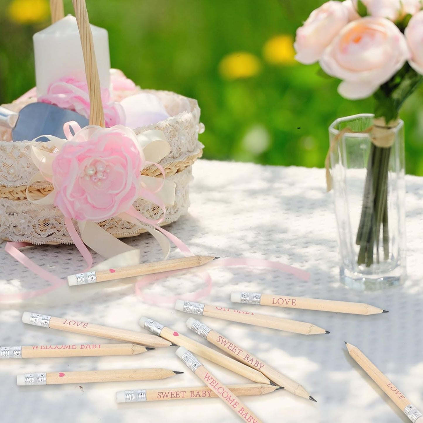 100 Sets Pink Baby Shower Pencils Gifts Bulk for Guest Golf Half Pencils Baby Shower Game Sharpened Mini Pencil with Eraser It's A Girl Gender Reveal Party Favors