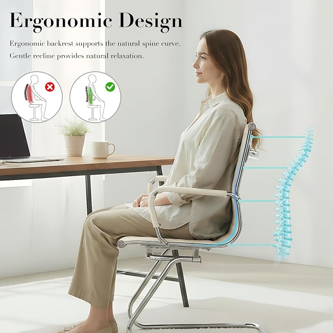 CIMOTA Waiting Room Chairs Leather Office Guest Chair Mid Back Reception Chairs - Image 3