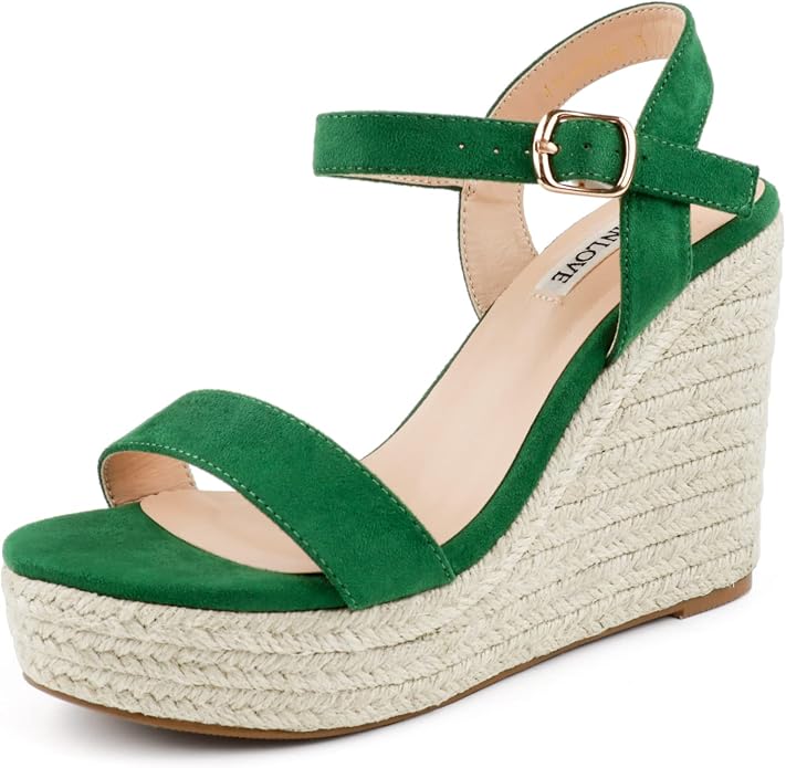 JOY IN LOVE Womens Espadrilles Wedge Sandals Platform Heels Ankle Strap Open by JOYINLOVE