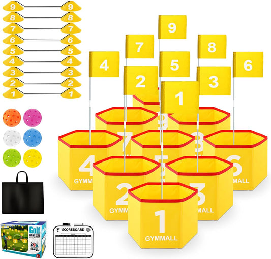 Backyard Golf Set for Kids, Adults and Family, Portable 9 Holes Golf Course with Balls, Flags and Carry Bag for Lawn, Park, Beach and Hotel - Yellow
