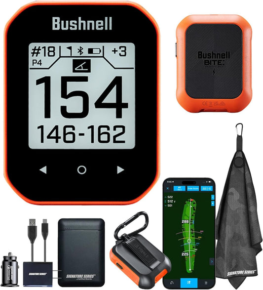 Bushnell Golf Phantom 3 Slope GPS Handlheld (Orange) | 38,000+ Courses, Slope Compensation, Hazard Info, Distance Calculator, Scorekeeping, Magnet Mount, Touchscreen | Signature Series Power Bundle