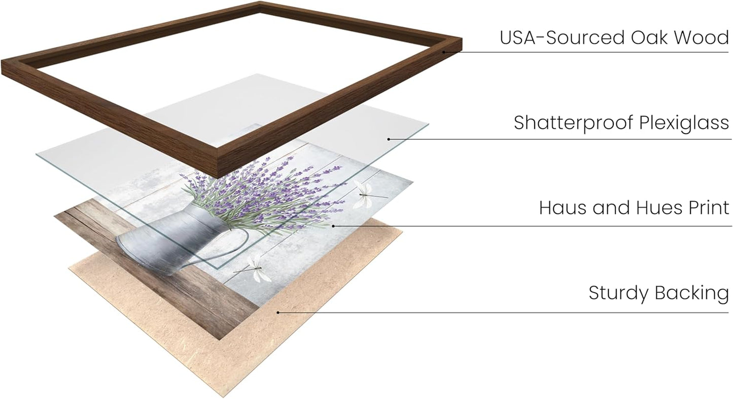 HAUS AND HUES Flower Wall Decor - Set of 4 Framed Floral Art Prints, Botanical Flower Paintings, Elegant Wall Decor for Bedroom or Living Room (Walnut Frame, 11x14)