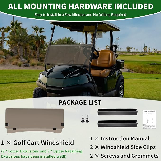 Golf Cart Foldable Windshield 3/16" Thicken Only Fits Club Car Precedent 2004+ - Image 8