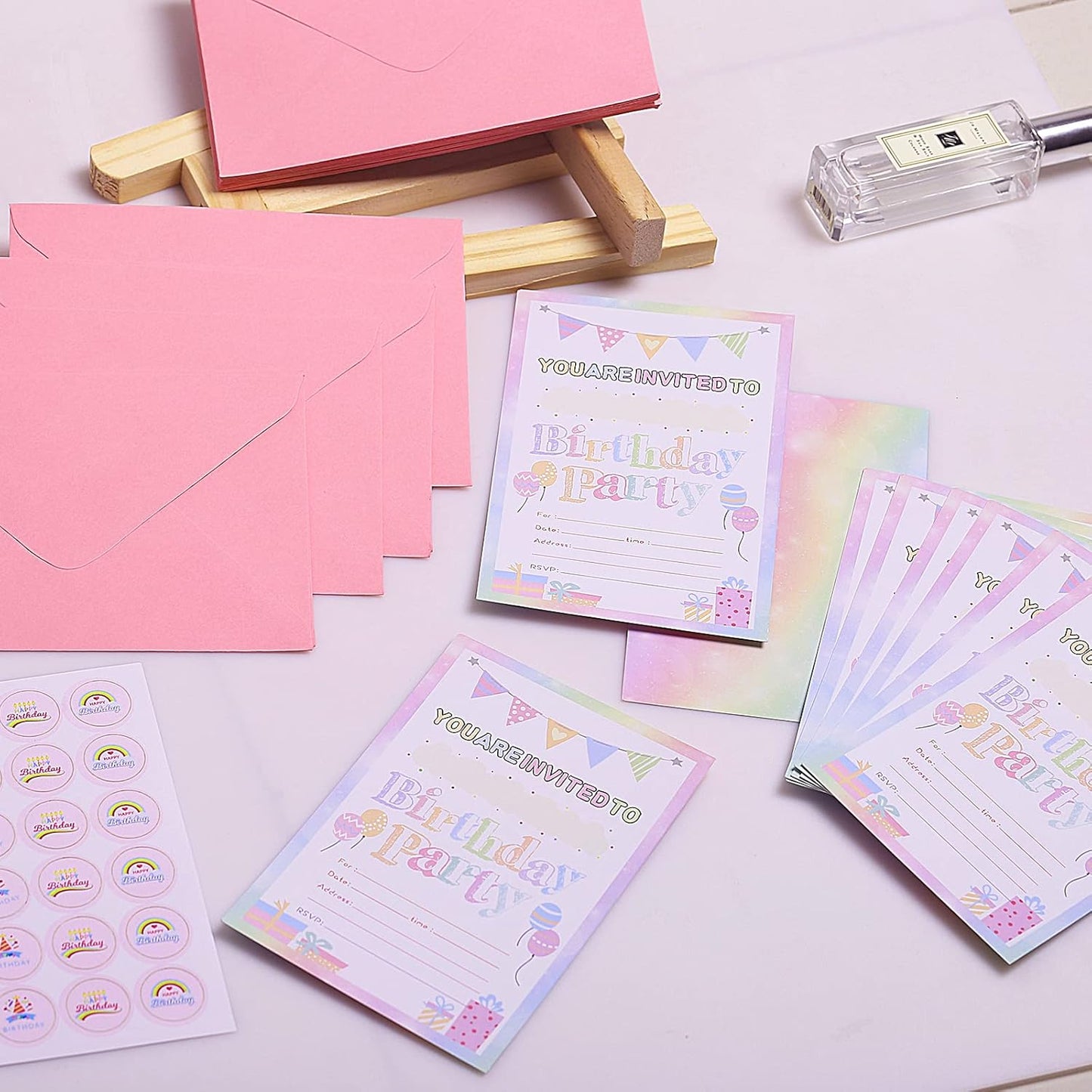 Idealmuzik 30 Pack Birthday Party Invitations for Girls with Envelopes and Sticker, Cute Birthday Party Invitations Cards for Kids, Party Decorations Supplies for Baby Shower Birthday Party