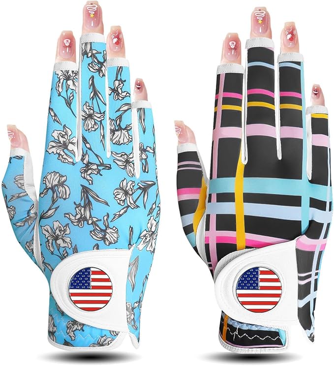 Golf Gloves Women with Ball Marker 2 Pack, Right Handed Golfer Left Hand by AmySport