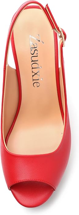 Womens Peep Toe Wedge Heels Matte Fashion Cork Slingback Pumps Platform Wedge - Image 3