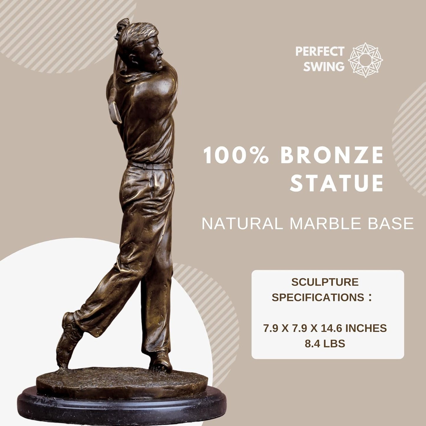 14.6'' Modern Golf Man Statue Bronze, Bronze Golfer Figurine Sculpture Ornament with Marble Base
