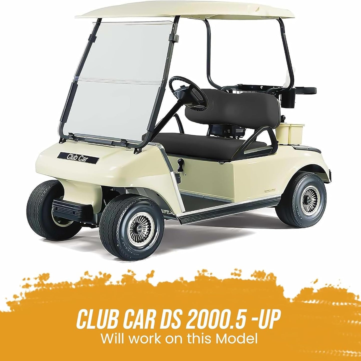 Huskey Parts Company Golf Cart Seat Cushion, Black Color Front Bottom Seat for Club Car DS 2000 to 5 & Up, Golf Cart Front Seat Replacement with Mounting Hardware & Hinges