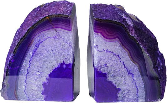 AMOYSTONE Agate Bookends Purple Minimalist Book Holder for Heavy Books, Weight Book Ends 6-7 LBS Stylish Bookends for Shelves, Office Table, Home Decor