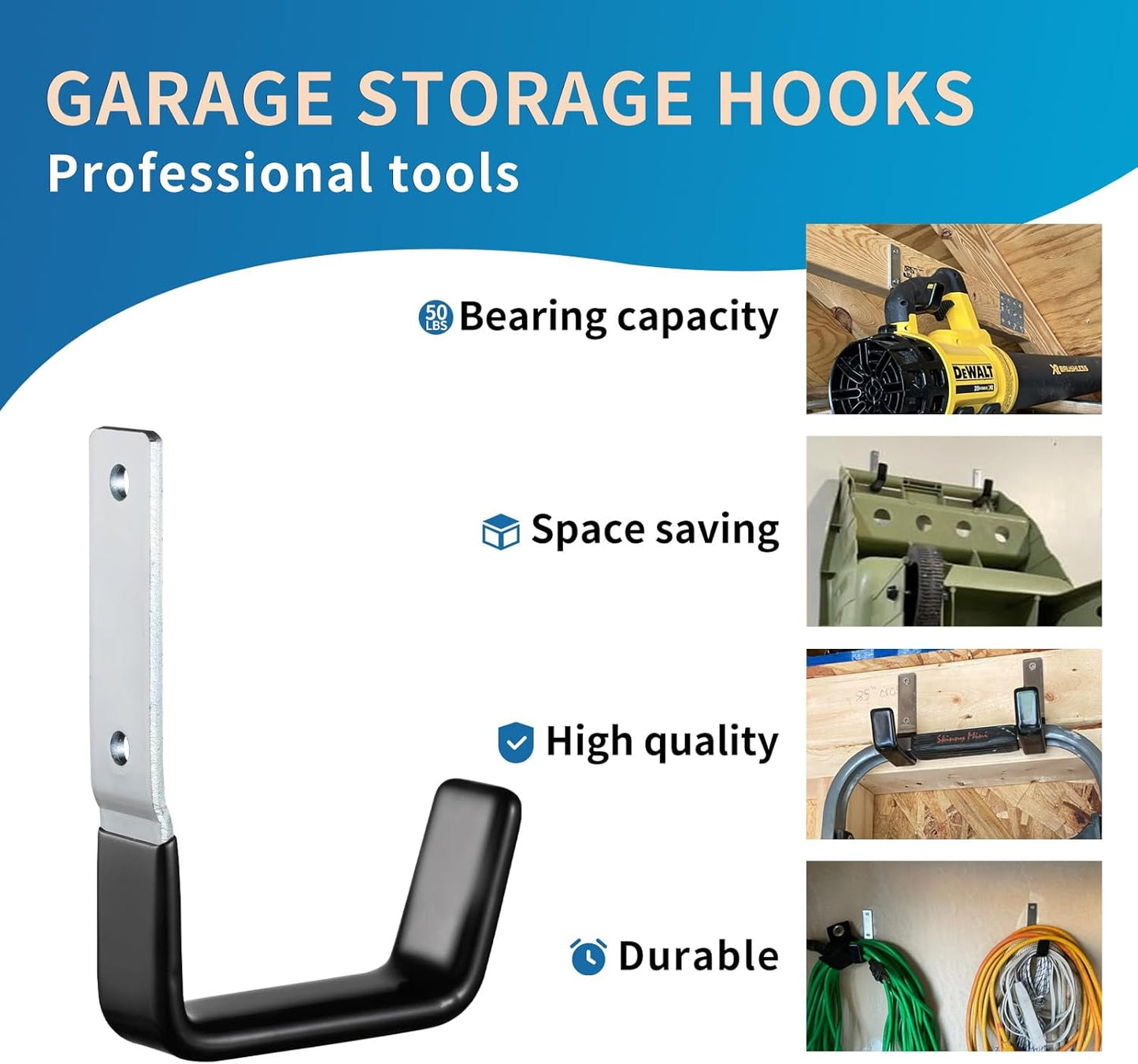 Heavy Duty Steel Garage Hooks,Garage Storage Utility Hooks,Anti-Slip Hanger, Tool Organizer,Steel Wall Mount Organizer, Garden Hose Hanger (Small-2PC) (Pack of 2)