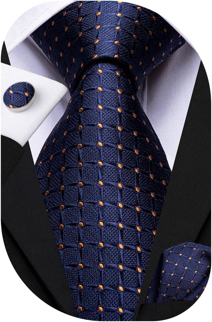 Hi-Tie Men 63inches Tie Set Extra Long Necktie Paisley Tie Pocket Suqare Cufflinks Big and Tall Men Tie