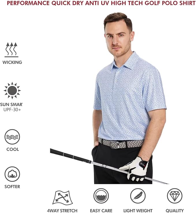 Golf Shirts for Men Dry Fit Short Sleeve Print Performance Moisture Wicking - Image 5
