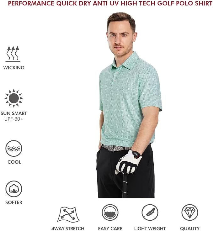 Golf Shirts for Men Dry Fit Short Sleeve Print Performance Moisture Wicking - Image 5