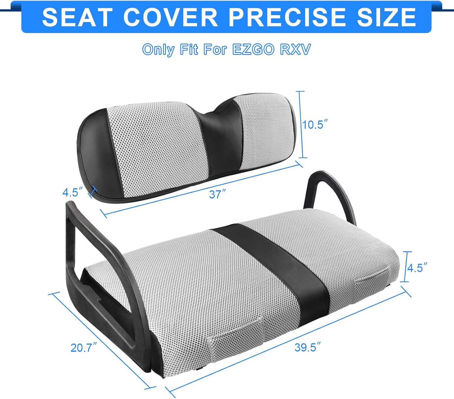 iLSKW Golf Cart Seat Covers for EZGO RXV Seat Cover OEM Front,Breathable Fabric and Leather Front Seat Cover Like Gloves,Full Wrap-Around Design of EZGO RXV Golf Cart Front Seat Cover