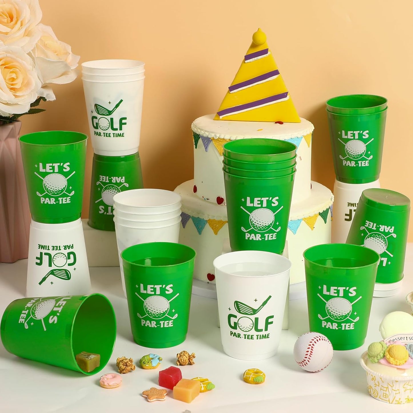 24 Pcs Golf Party Cups Let's Par-Tee Plastic Cups Reusable Plastic Tumblers Party Supplies Sports Golf Ball Plastic Drinking Cups 12oz Party Decoration for Kids Birthday Golf Lover Gifts School Favors