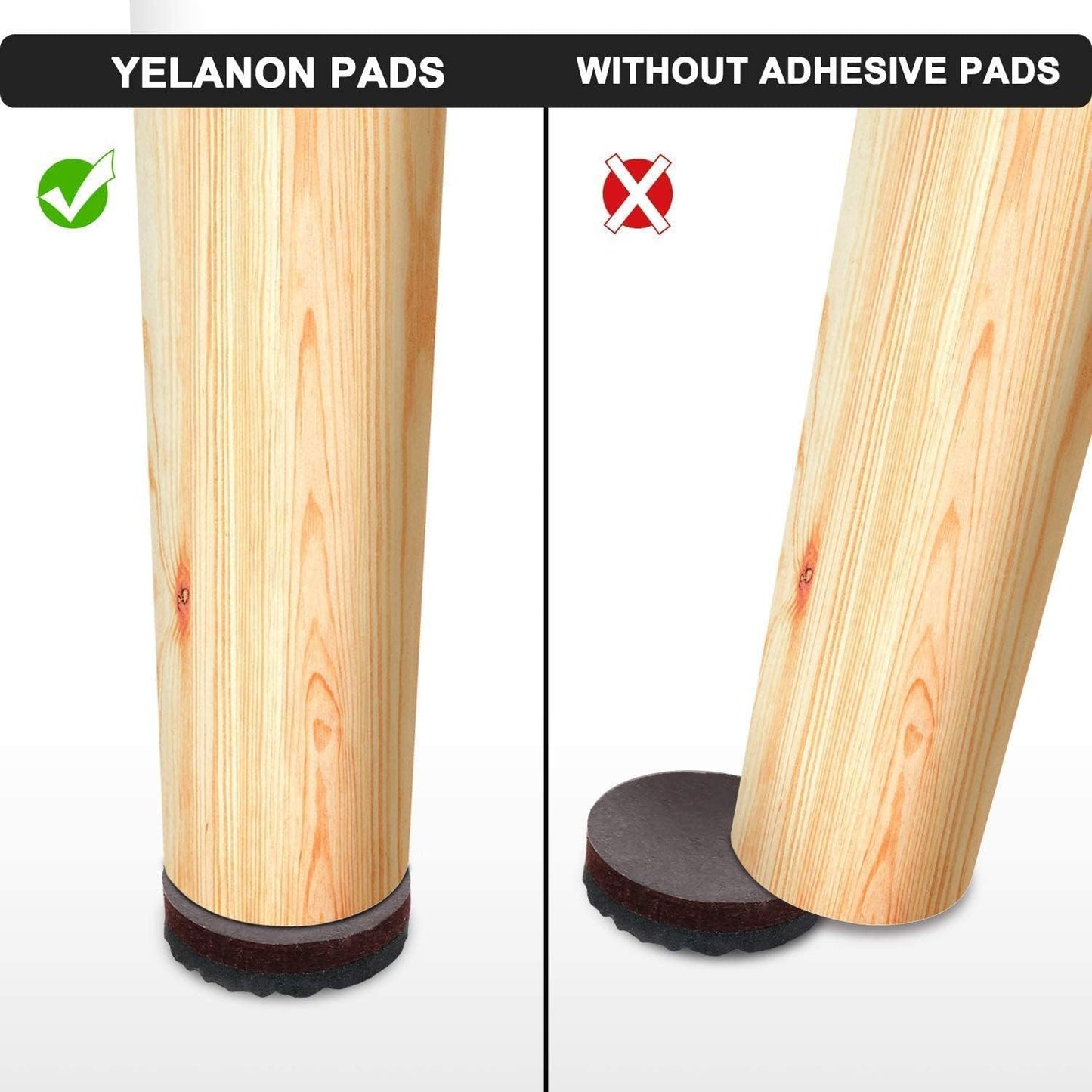 Yelanon Non Slip Furniture Pads - 48 pcs 1" Felt & EVA Furniture Grippers, Black, Round, Anti Slide Hardwood Floor Protector