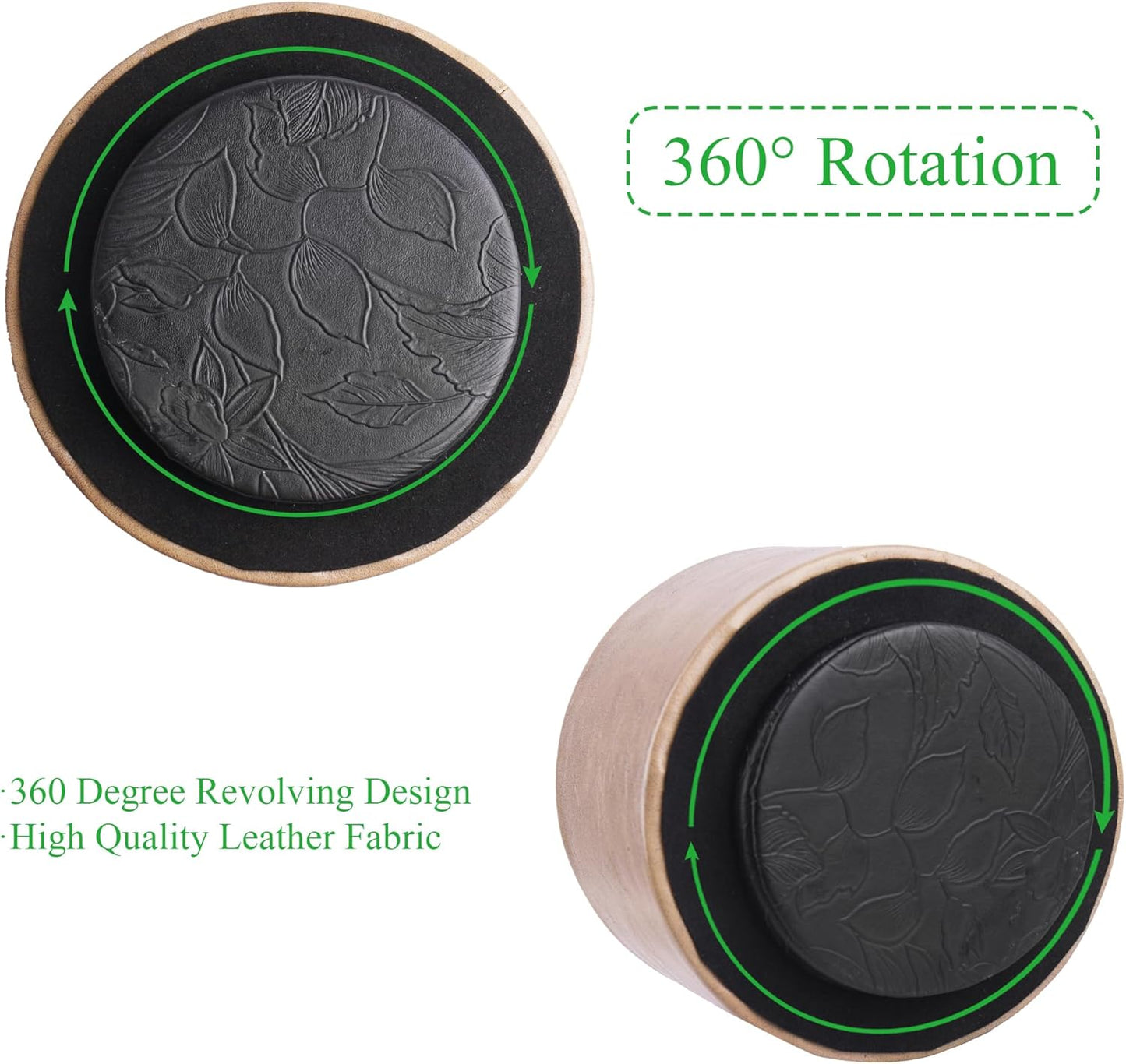 Hennaja Round Leather Art Supply Organizer,Remote Control Holder,360 Degree Spinning,Multi-Functional Pencil Holder,4 Compartments Desktop Stationary Organizer(1-Oil Yellow)