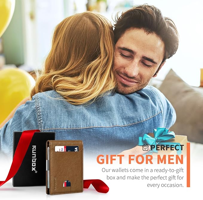RUNBOX Money Clip Wallets for Men, Slim Leather Mens Bifold Wallet, RFID - Image 4