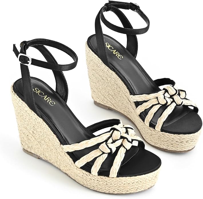 Open Toe Wedge Sandals for Women Espadrilles Platform Braided Strappy Sandals - Image 9