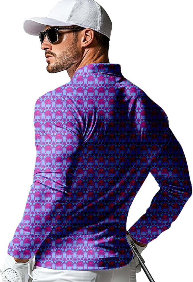 Men's Long Sleeve Golf Shirt Quick Dry 3 Button Work Fishing Outdoor Casual - Image 2