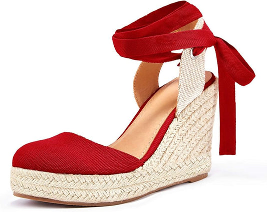 FISACE Womens Summer Espadrille Heel Platform Wedge Sandals Ankle Buckle Strap by FISACE